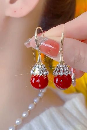 Luxury Micro-Inlaid Red Teardrop Earrings - High-End Festive Ear Pendants for Autumn Winter 2025, Perfect for Zodiac Celebrations
