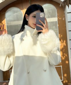 Luxury Mid-Length Wool Coat for Women - Snow White High-End Overcoat for Autumn & Winter Fashion