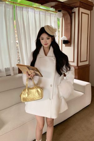 Luxury Mid-Length Wool Coat for Women - Snow White High-End Overcoat for Autumn & Winter Fashion