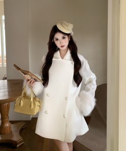Luxury Mid-Length Wool Coat for Women - Snow White High-End Overcoat for Autumn & Winter Fashion
