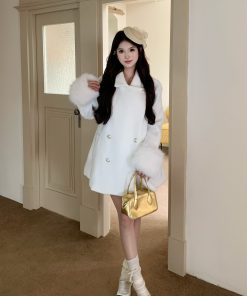 Luxury Mid-Length Wool Coat for Women - Snow White High-End Overcoat for Autumn & Winter Fashion