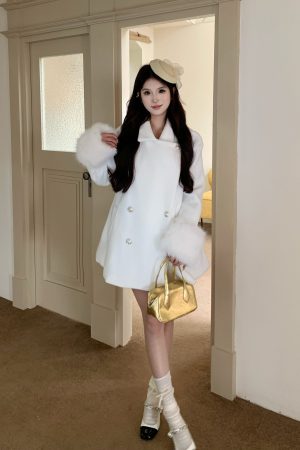 Luxury Mid-Length Wool Coat for Women - Snow White High-End Overcoat for Autumn & Winter Fashion