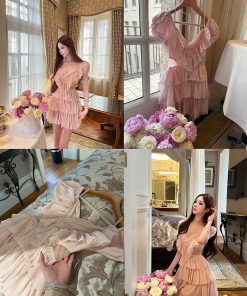 Lychee Rose Deep V Dress - Summer Cake Style, Waist-Exposing Design, High-End Feel, Socialite Fashion for Women