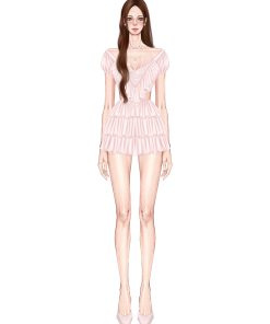 Lychee Rose Deep V Dress - Summer Cake Style, Waist-Exposing Design, High-End Feel, Socialite Fashion for Women