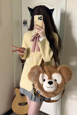 Magical Girl Pudding Bear Short Trench Coat - Youthful JK Uniform for Petite - Early Autumn College Style