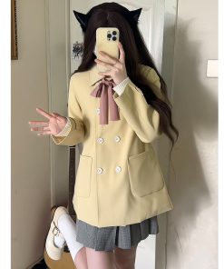 Magical Girl Pudding Bear Short Trench Coat - Youthful JK Uniform for Petite - Early Autumn College Style