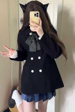 Magical Girl Pudding Bear Short Trench Coat - Youthful JK Uniform for Petite - Early Autumn College Style