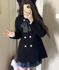 Magical Girl Pudding Bear Short Trench Coat - Youthful JK Uniform for Petite - Early Autumn College Style