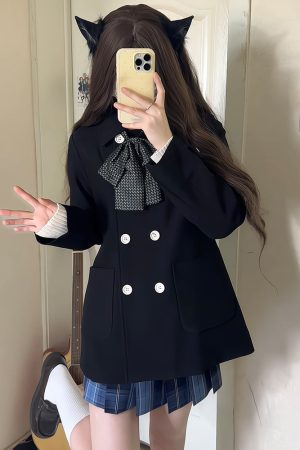 Magical Girl Pudding Bear Short Trench Coat - Youthful JK Uniform for Petite - Early Autumn College Style
