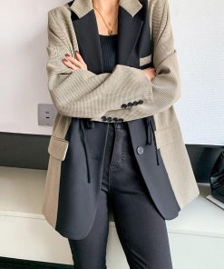 Matilda Djerf Chunky Sweater, New Style Outfits - Dark Academia Double Color Blazer