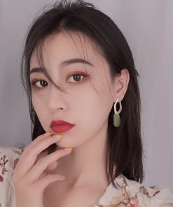 Matte Color-Blocking Spliced Stud Earrings for Girls - Korean Style Fashion Accessories for a Fresh Look and Unique Personality
