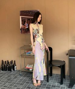 Maxi Skirt Outfits, Tenue Chic Femme - Vintage Floral Cut Out Maxi Dress