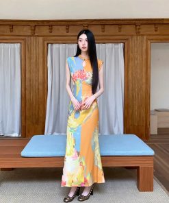 Maxi Skirt Outfits, Tenue Chic Femme - Vintage Floral Cut Out Maxi Dress