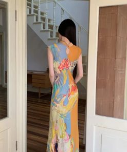 Maxi Skirt Outfits, Tenue Chic Femme - Vintage Floral Cut Out Maxi Dress