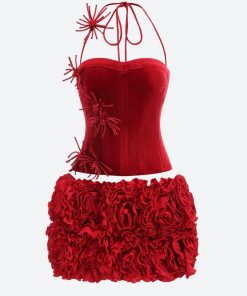 Maxi Skirt Whimsigoth, Korea January Outfit - Corset Top & Ruffled Mini Skirt Two Piece Set