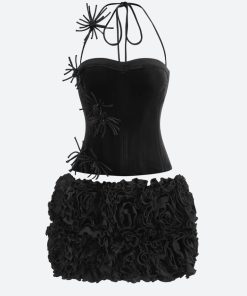 Maxi Skirt Whimsigoth, Korea January Outfit - Corset Top & Ruffled Mini Skirt Two Piece Set