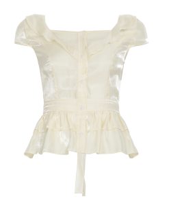 Medieval French Style Sweet Sexy V-Neck T-Shirt with Ruffled Waist â€“ Versatile Fashion Top for Y2K and Boho Looks