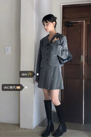 Medium Gray Pleated Skirt - Korean Style, Chic 90s Inspired Fashion, Versatile and Stylish for Any Occasion