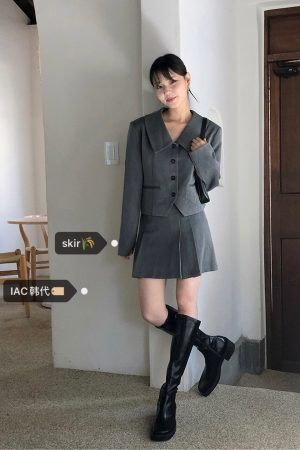 Medium Gray Pleated Skirt - Korean Style, Chic 90s Inspired Fashion, Versatile and Stylish for Any Occasion