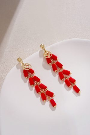 Medium-Length Red Firecracker Earrings for New Year, Unique National Style Design for 2025 Celebrations