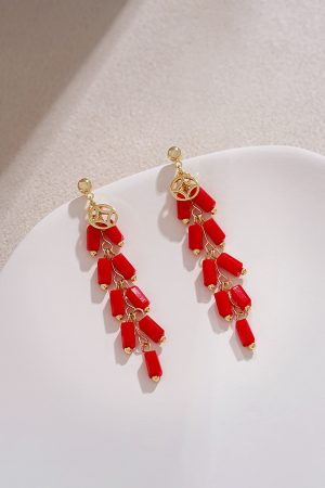 Medium-Length Red Firecracker Earrings for New Year, Unique National Style Design for 2025 Celebrations