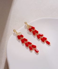 Medium-Length Red Firecracker Earrings for New Year, Unique National Style Design for 2025 Celebrations