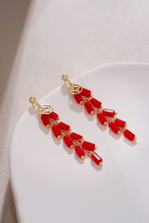 Medium-Length Red Firecracker Earrings for New Year, Unique National Style Design for 2025 Celebrations