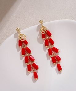 Medium-Length Red Firecracker Earrings for New Year, Unique National Style Design for 2025 Celebrations