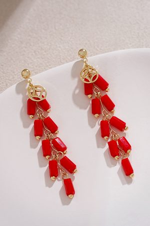 Medium-Length Red Firecracker Earrings for New Year, Unique National Style Design for 2025 Celebrations