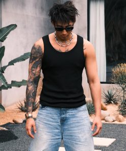 Men's 3D Pitted Micro-Elastic Knitted Ribbed Pure Cotton Sleeveless Tank Top - Trendy Casual Wear for Summer