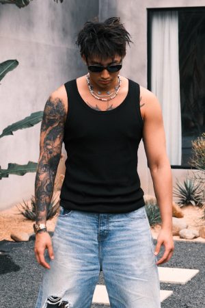Men's 3D Pitted Micro-Elastic Knitted Ribbed Pure Cotton Sleeveless Tank Top - Trendy Casual Wear for Summer