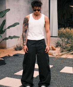 Men's 3D Pitted Micro-Elastic Knitted Ribbed Pure Cotton Sleeveless Tank Top - Trendy Casual Wear for Summer