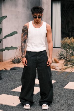 Men's 3D Pitted Micro-Elastic Knitted Ribbed Pure Cotton Sleeveless Tank Top - Trendy Casual Wear for Summer