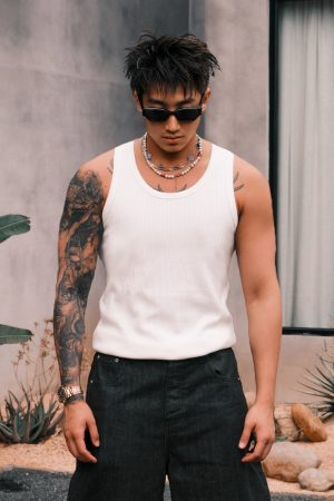 Men's 3D Pitted Micro-Elastic Knitted Ribbed Pure Cotton Sleeveless Tank Top - Trendy Casual Wear for Summer
