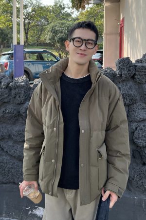 Men's 90s Inspired White Duck Down Jacket - Winter Outdoor Work Coat, Warm and Thick