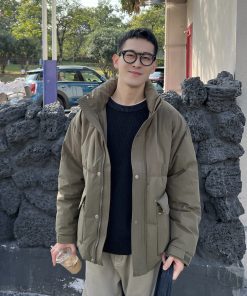 Men's 90s Inspired White Duck Down Jacket - Winter Outdoor Work Coat, Warm and Thick