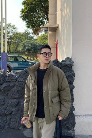 Men's 90s Inspired White Duck Down Jacket - Winter Outdoor Work Coat, Warm and Thick