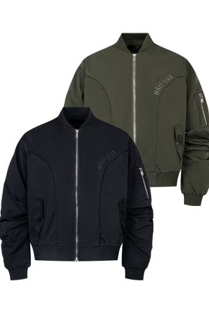Men's American Clean Fit MA1 Jacket with Double Zipper - Stylish Flight Jacket for Modern Casual Wear