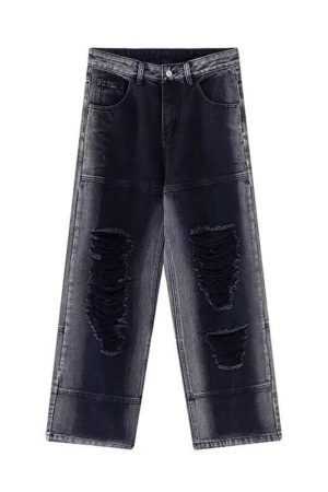 Men's American High Street Ripped Jeans, Trendy Loose Straight Pants, Versatile Wide-Leg Long Trousers for Summer Style