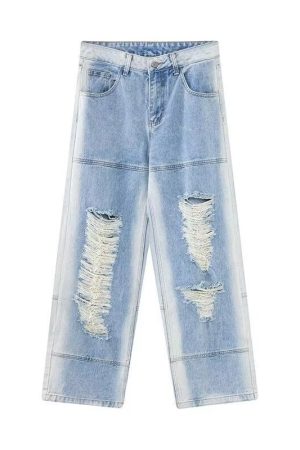 Men's American High Street Ripped Jeans, Trendy Loose Straight Pants, Versatile Wide-Leg Long Trousers for Summer Style