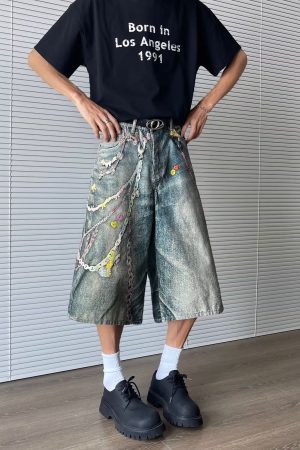 Men's American Retro 3D Digital Printed Denim Shorts - Loose Cropped Summer Streetwear