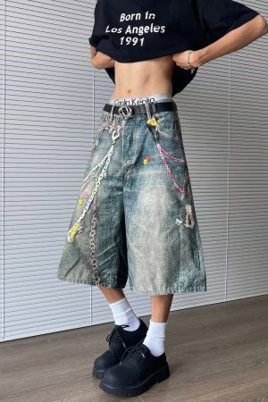 Men's American Retro 3D Digital Printed Denim Shorts - Loose Cropped Summer Streetwear