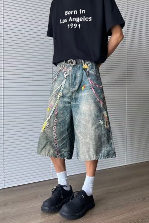 Men's American Retro 3D Digital Printed Denim Shorts - Loose Cropped Summer Streetwear