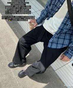 Men's American Retro Black Casual Pants - Cleanfit Straight Loose Long Trousers for Autumn and Winter Style