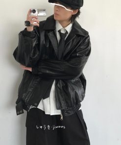 Men's American Retro Motorcycle Leather Jacket - Casual Loose Fit Windproof Parka for Spring and Autumn, Trendy Commuter Style