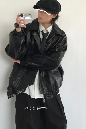 Men's American Retro Motorcycle Leather Jacket - Casual Loose Fit Windproof Parka for Spring and Autumn, Trendy Commuter Style