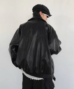 Men's American Retro Motorcycle Leather Jacket - Casual Loose Fit Windproof Parka for Spring and Autumn, Trendy Commuter Style