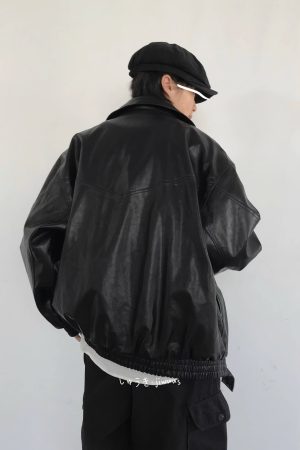 Men's American Retro Motorcycle Leather Jacket - Casual Loose Fit Windproof Parka for Spring and Autumn, Trendy Commuter Style