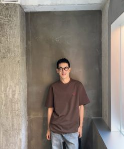 Men's American Retro Solid Color Short Sleeve T-Shirt with Heart Embroidery - Versatile Summer Trendy Half Sleeve Top