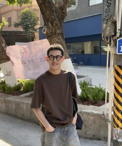 Men's American Retro Solid Color Short Sleeve T-Shirt with Heart Embroidery - Versatile Summer Trendy Half Sleeve Top